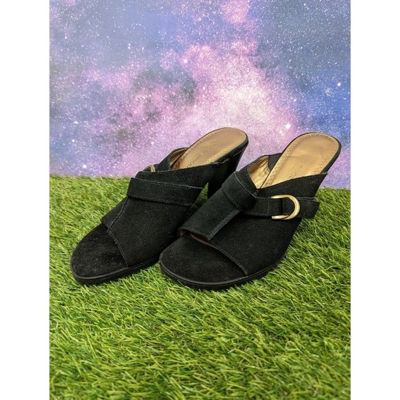 Bisou Bisou, Women's, Open Toe, Mule Heels Size US 7 M, Black Suede - Picture 2 of 10